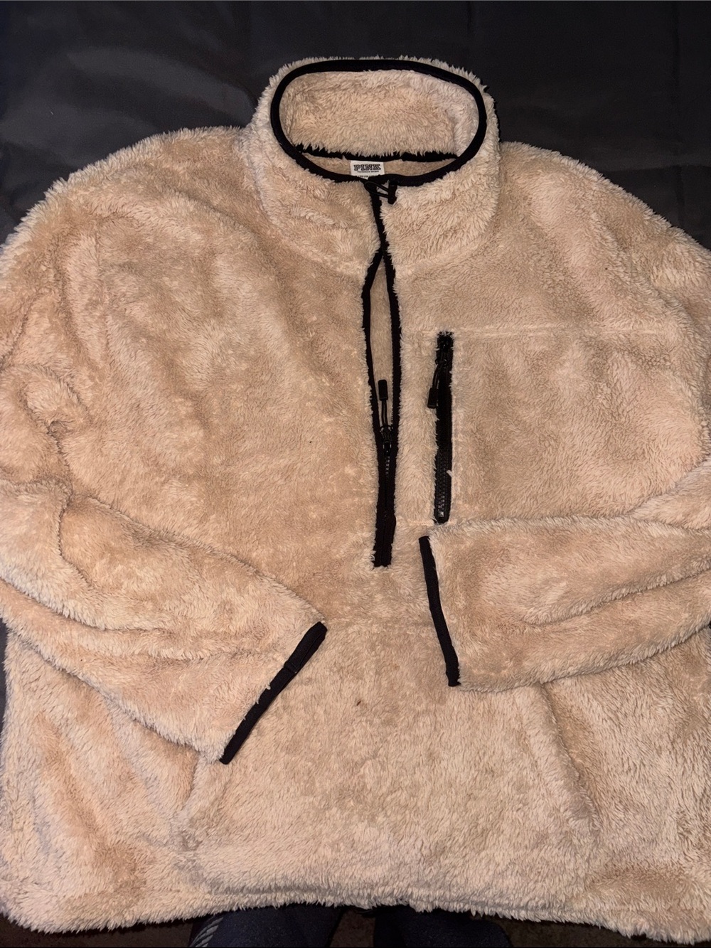 Cozy Sherpa Pullover Sweater - Cream with Black Trim